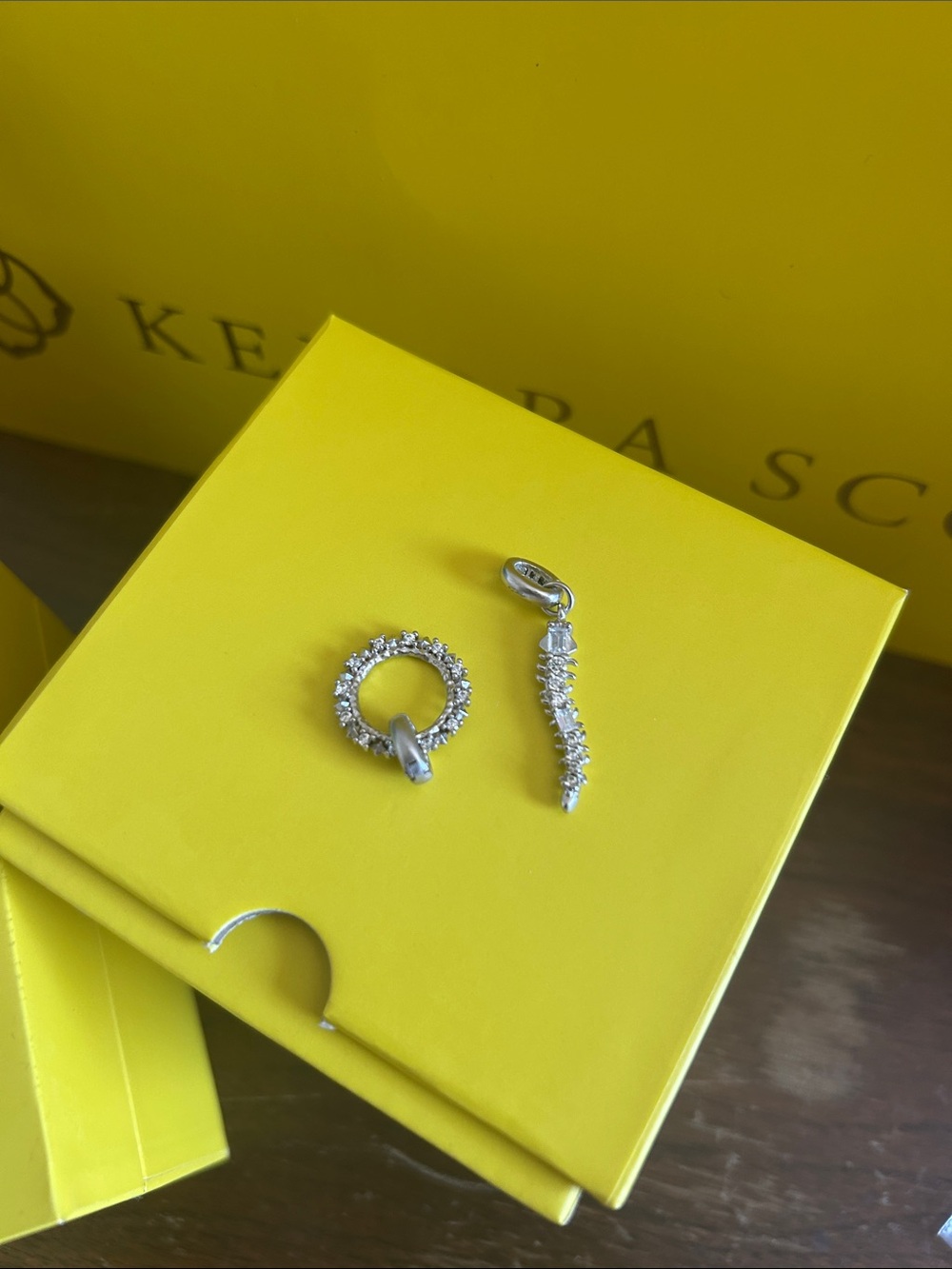 Kendra Scott Silver Crystal Circle Caterpillar Charm Set.